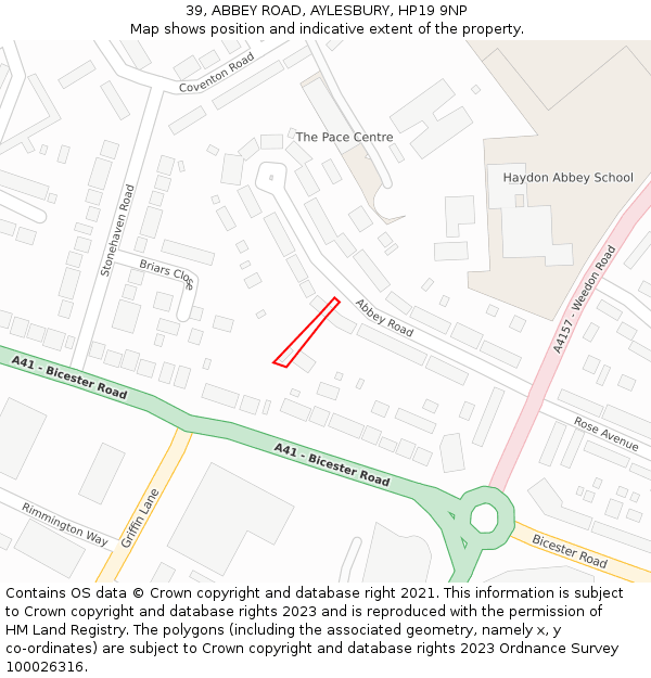 39, ABBEY ROAD, AYLESBURY, HP19 9NP: Location map and indicative extent of plot