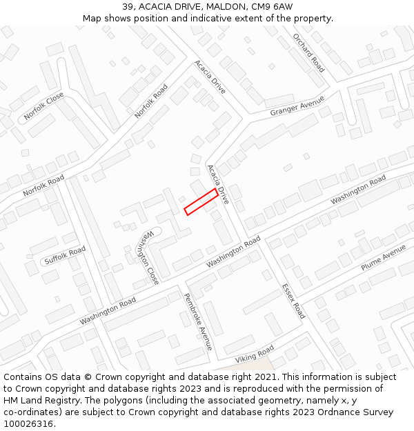 39, ACACIA DRIVE, MALDON, CM9 6AW: Location map and indicative extent of plot