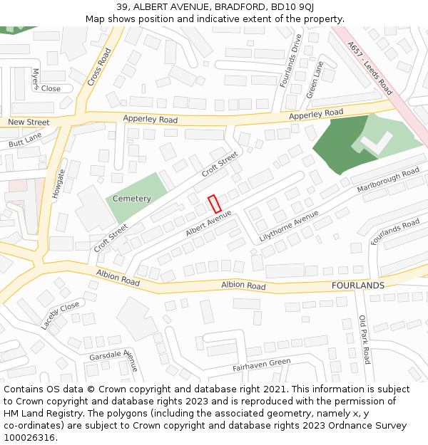 39, ALBERT AVENUE, BRADFORD, BD10 9QJ: Location map and indicative extent of plot