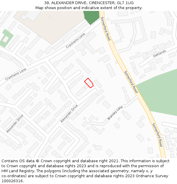 39, ALEXANDER DRIVE, CIRENCESTER, GL7 1UG: Location map and indicative extent of plot