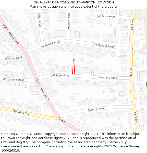39, ALEXANDRA ROAD, SOUTHAMPTON, SO15 5DH: Location map and indicative extent of plot