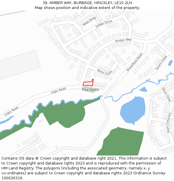 39, AMBER WAY, BURBAGE, HINCKLEY, LE10 2LN: Location map and indicative extent of plot