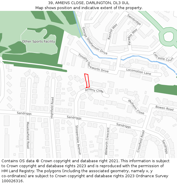 39, AMIENS CLOSE, DARLINGTON, DL3 0UL: Location map and indicative extent of plot