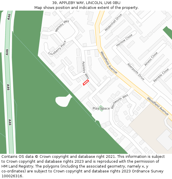 39, APPLEBY WAY, LINCOLN, LN6 0BU: Location map and indicative extent of plot