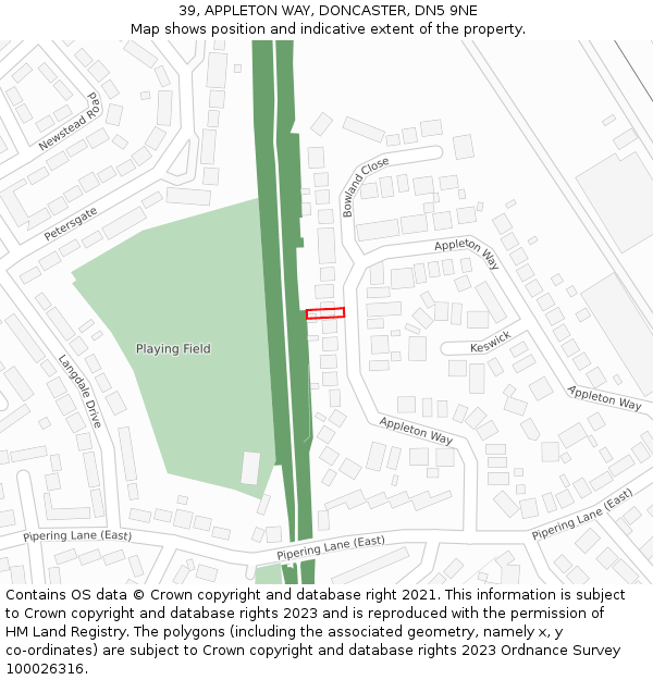 39, APPLETON WAY, DONCASTER, DN5 9NE: Location map and indicative extent of plot