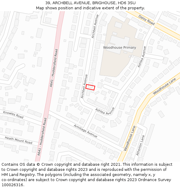 39, ARCHBELL AVENUE, BRIGHOUSE, HD6 3SU: Location map and indicative extent of plot