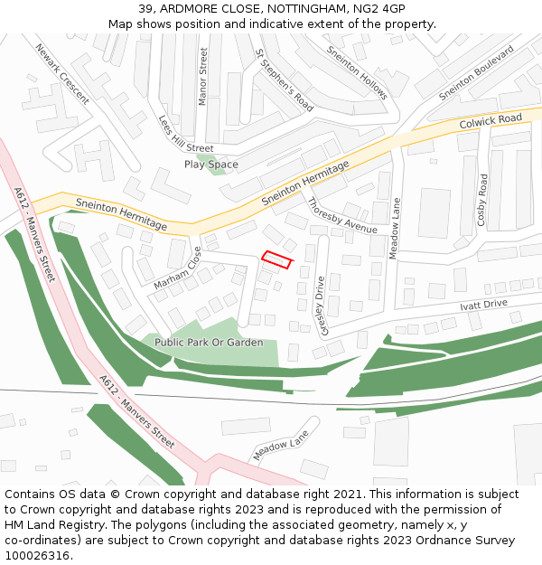 39, ARDMORE CLOSE, NOTTINGHAM, NG2 4GP: Location map and indicative extent of plot
