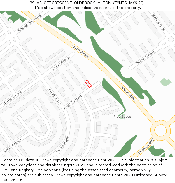39, ARLOTT CRESCENT, OLDBROOK, MILTON KEYNES, MK6 2QL: Location map and indicative extent of plot