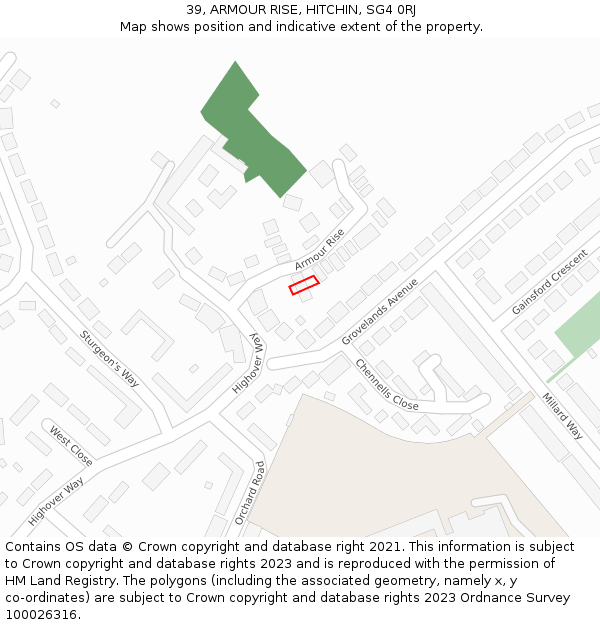 39, ARMOUR RISE, HITCHIN, SG4 0RJ: Location map and indicative extent of plot