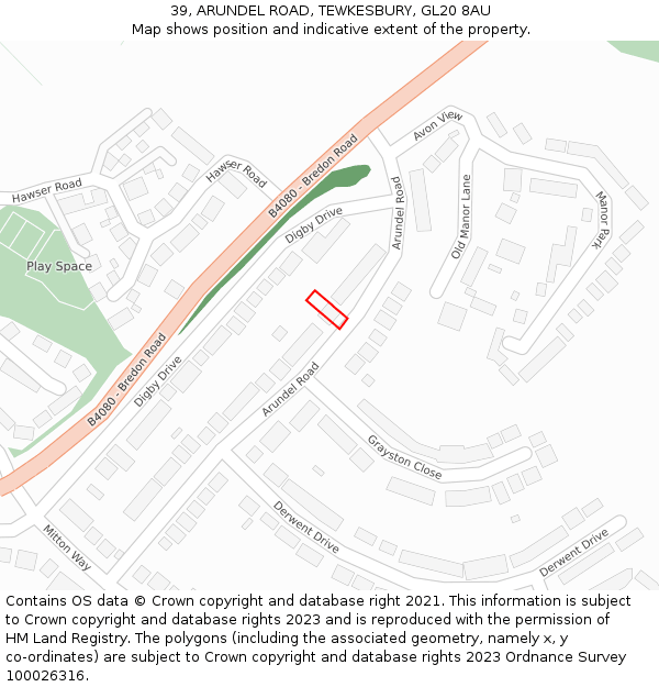 39, ARUNDEL ROAD, TEWKESBURY, GL20 8AU: Location map and indicative extent of plot