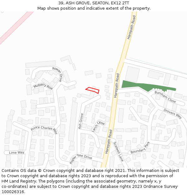 39, ASH GROVE, SEATON, EX12 2TT: Location map and indicative extent of plot