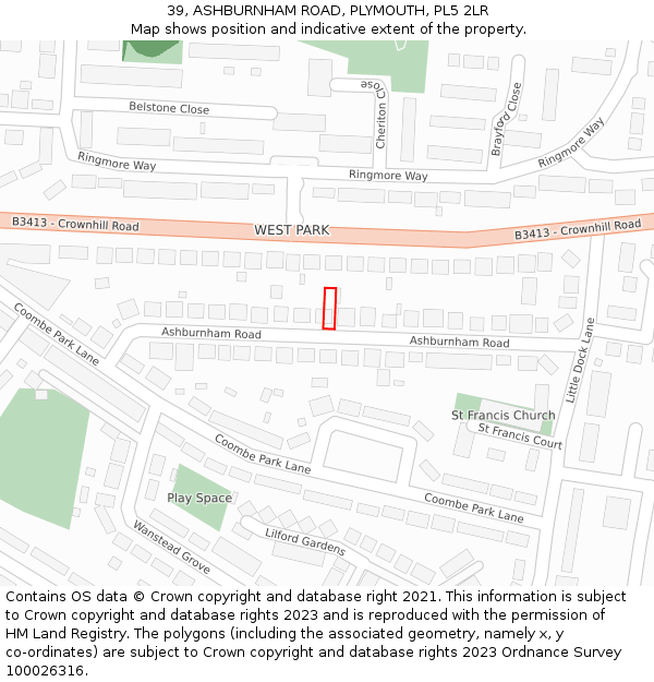 39, ASHBURNHAM ROAD, PLYMOUTH, PL5 2LR: Location map and indicative extent of plot