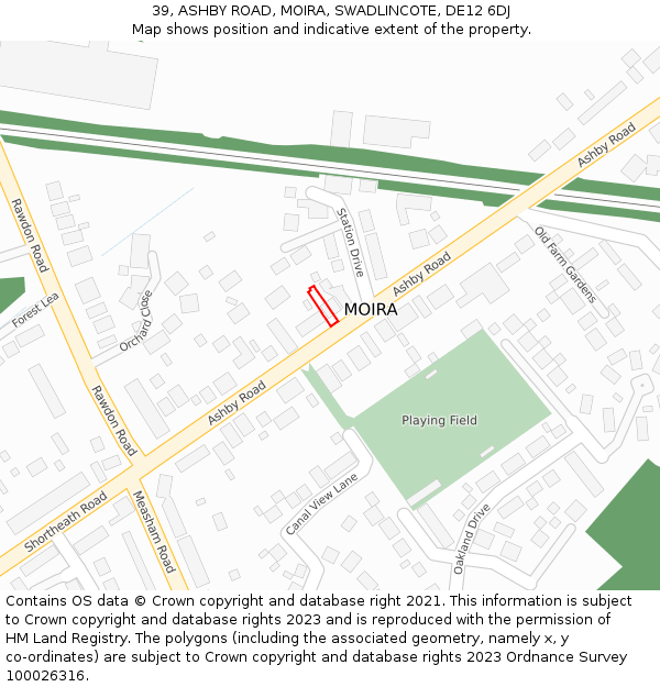 39, ASHBY ROAD, MOIRA, SWADLINCOTE, DE12 6DJ: Location map and indicative extent of plot