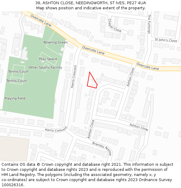 39, ASHTON CLOSE, NEEDINGWORTH, ST IVES, PE27 4UA: Location map and indicative extent of plot