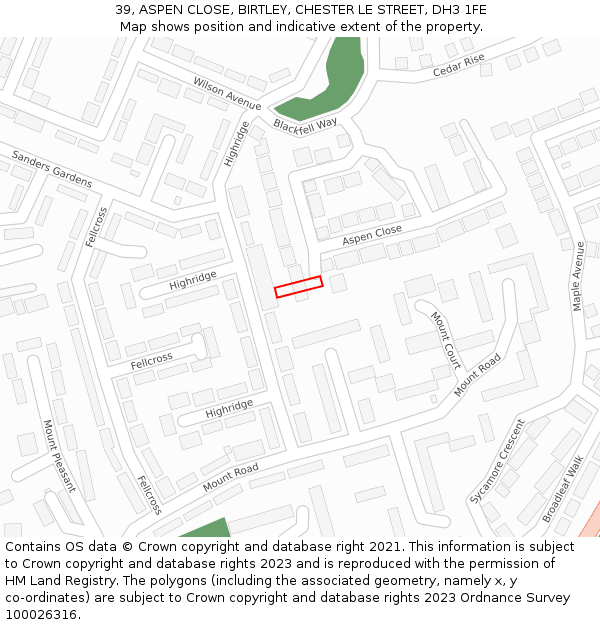 39, ASPEN CLOSE, BIRTLEY, CHESTER LE STREET, DH3 1FE: Location map and indicative extent of plot
