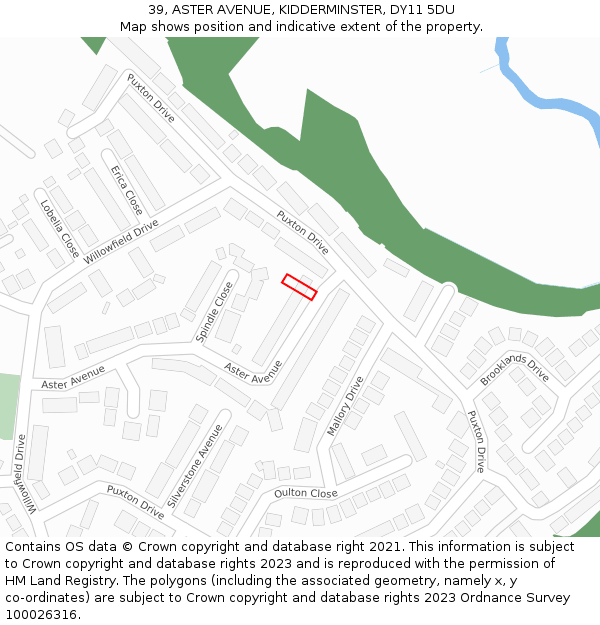 39, ASTER AVENUE, KIDDERMINSTER, DY11 5DU: Location map and indicative extent of plot
