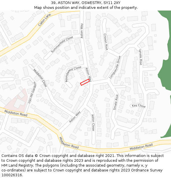 39, ASTON WAY, OSWESTRY, SY11 2XY: Location map and indicative extent of plot