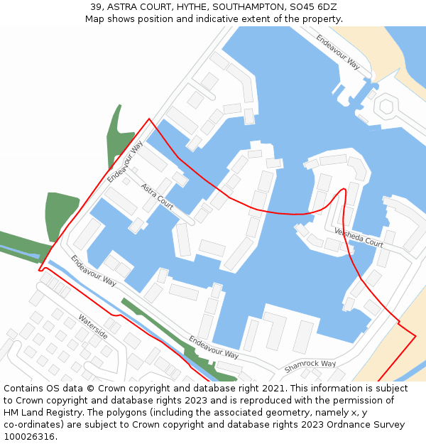 39, ASTRA COURT, HYTHE, SOUTHAMPTON, SO45 6DZ: Location map and indicative extent of plot