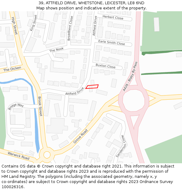 39, ATTFIELD DRIVE, WHETSTONE, LEICESTER, LE8 6ND: Location map and indicative extent of plot