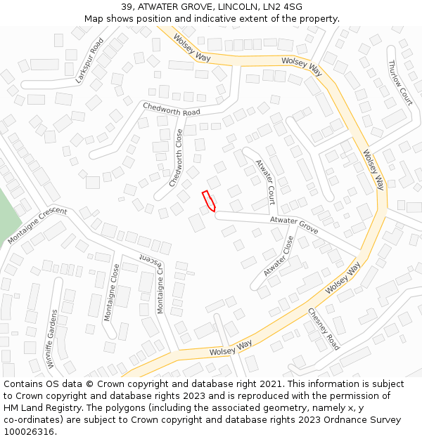 39, ATWATER GROVE, LINCOLN, LN2 4SG: Location map and indicative extent of plot
