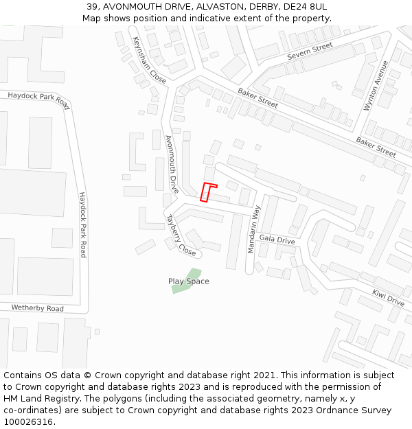 39, AVONMOUTH DRIVE, ALVASTON, DERBY, DE24 8UL: Location map and indicative extent of plot