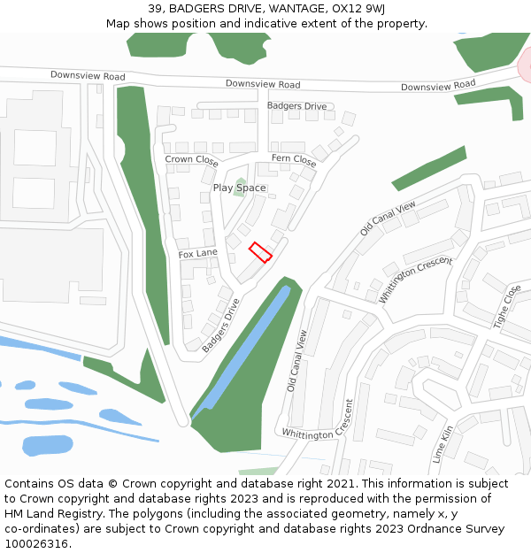 39, BADGERS DRIVE, WANTAGE, OX12 9WJ: Location map and indicative extent of plot