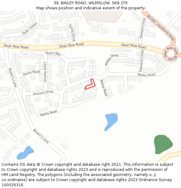 39, BAILEY ROAD, WILMSLOW, SK9 2TX: Location map and indicative extent of plot