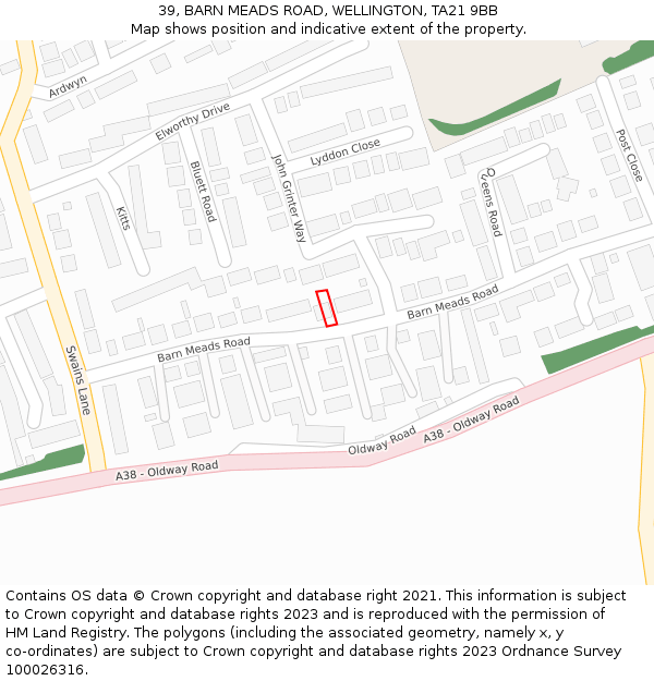39, BARN MEADS ROAD, WELLINGTON, TA21 9BB: Location map and indicative extent of plot