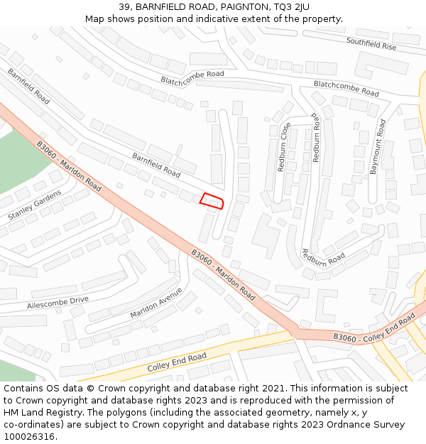 39, BARNFIELD ROAD, PAIGNTON, TQ3 2JU: Location map and indicative extent of plot