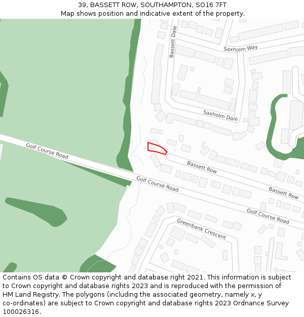 39, BASSETT ROW, SOUTHAMPTON, SO16 7FT: Location map and indicative extent of plot