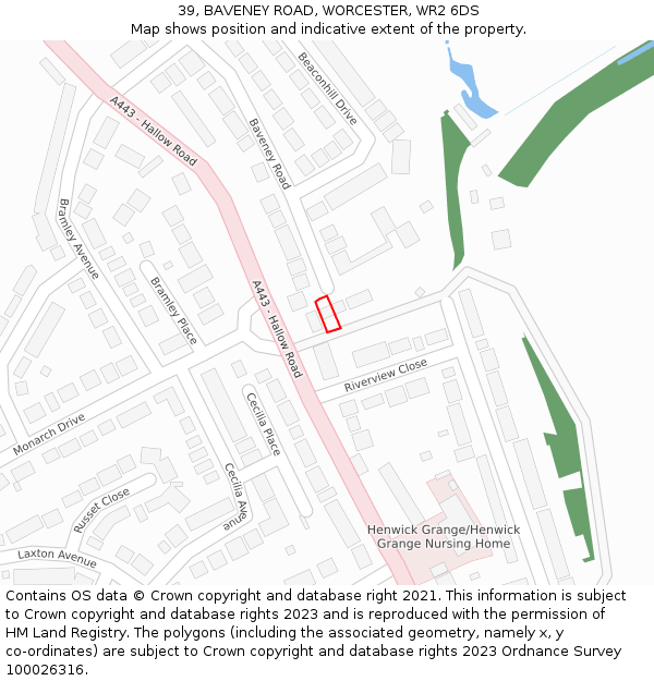 39, BAVENEY ROAD, WORCESTER, WR2 6DS: Location map and indicative extent of plot