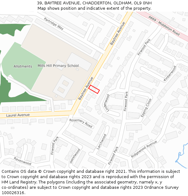 39, BAYTREE AVENUE, CHADDERTON, OLDHAM, OL9 0NH: Location map and indicative extent of plot