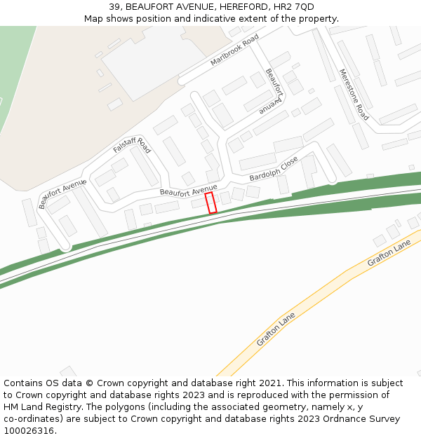 39, BEAUFORT AVENUE, HEREFORD, HR2 7QD: Location map and indicative extent of plot