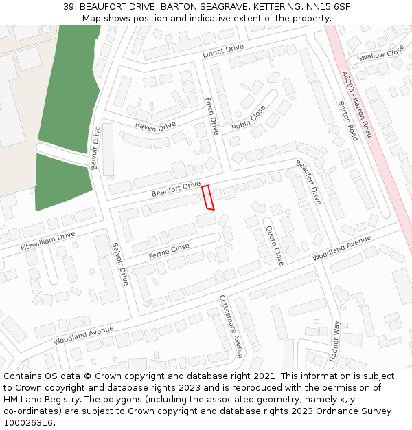 39, BEAUFORT DRIVE, BARTON SEAGRAVE, KETTERING, NN15 6SF: Location map and indicative extent of plot