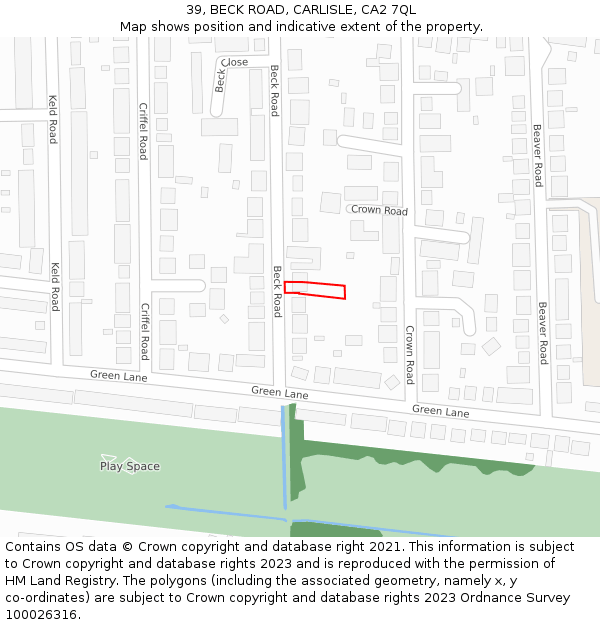 39, BECK ROAD, CARLISLE, CA2 7QL: Location map and indicative extent of plot