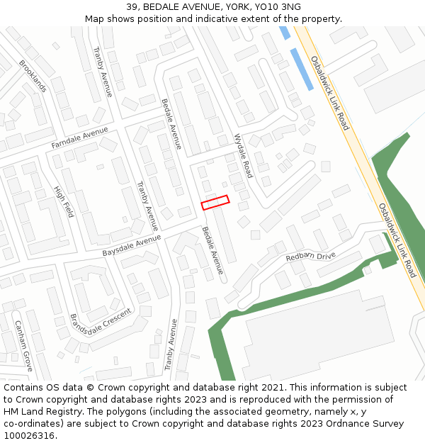 39, BEDALE AVENUE, YORK, YO10 3NG: Location map and indicative extent of plot