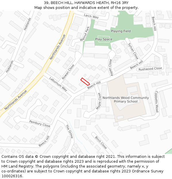 39, BEECH HILL, HAYWARDS HEATH, RH16 3RY: Location map and indicative extent of plot