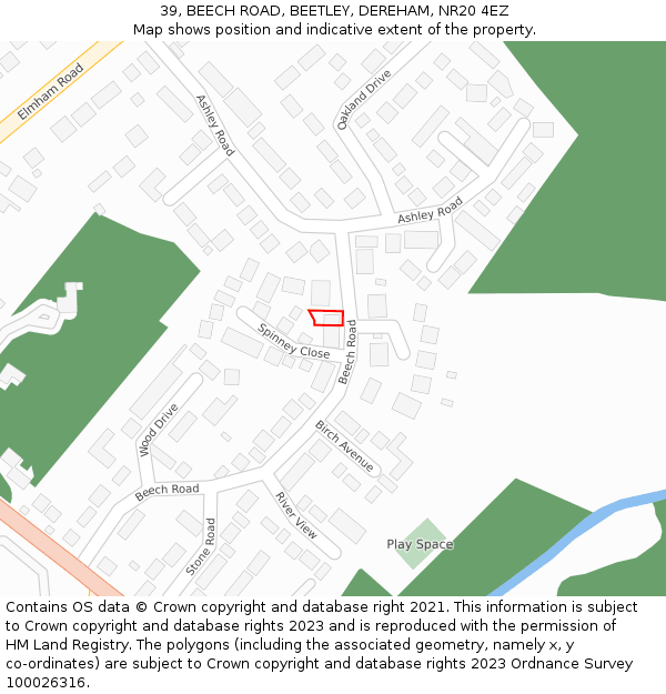 39, BEECH ROAD, BEETLEY, DEREHAM, NR20 4EZ: Location map and indicative extent of plot