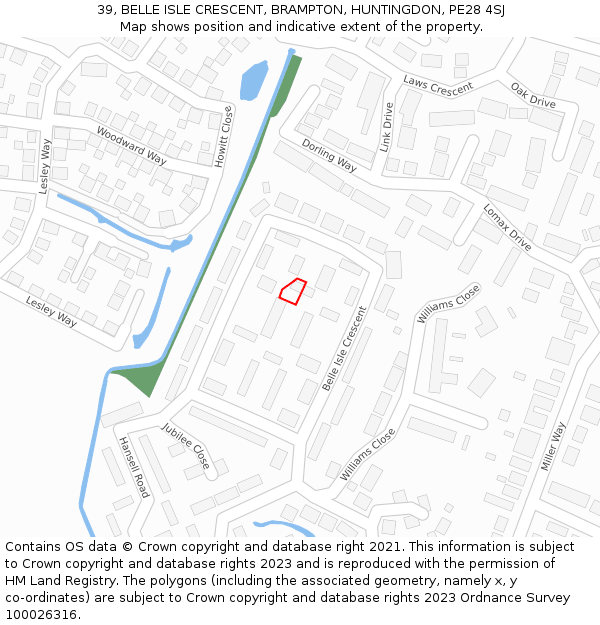 39, BELLE ISLE CRESCENT, BRAMPTON, HUNTINGDON, PE28 4SJ: Location map and indicative extent of plot