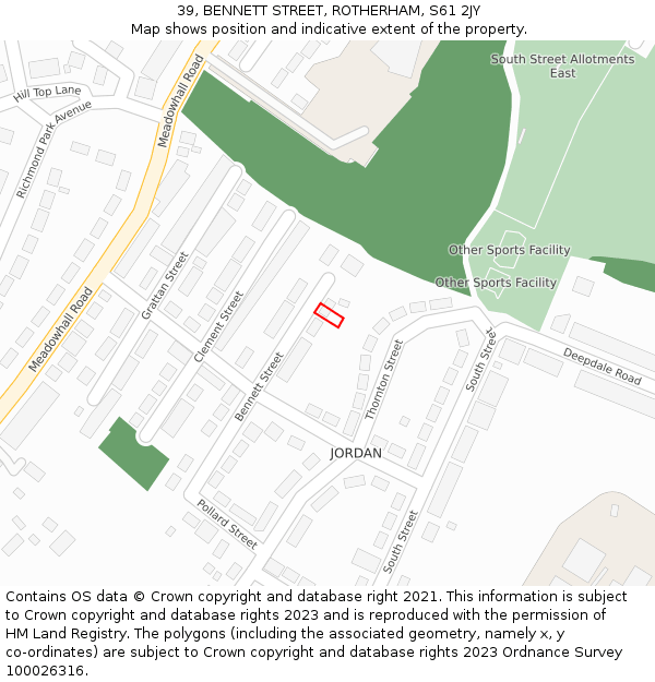 39, BENNETT STREET, ROTHERHAM, S61 2JY: Location map and indicative extent of plot