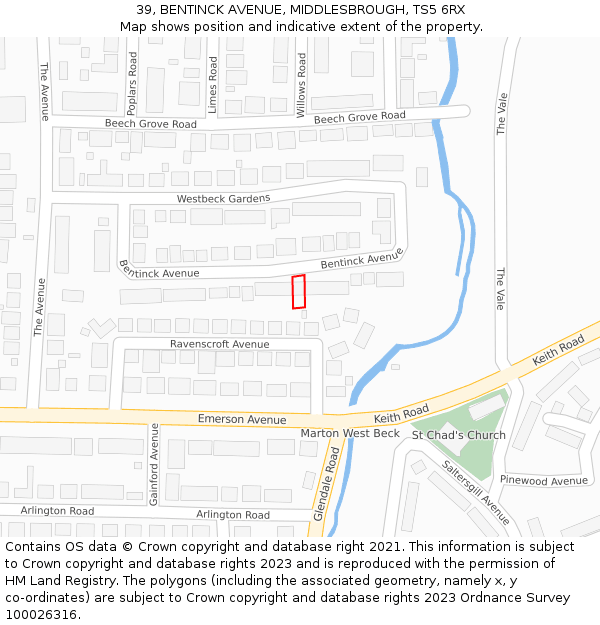39, BENTINCK AVENUE, MIDDLESBROUGH, TS5 6RX: Location map and indicative extent of plot
