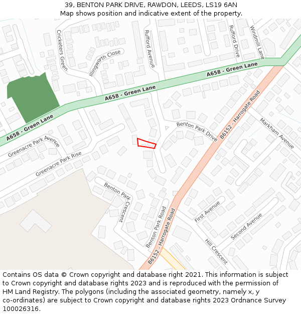 39, BENTON PARK DRIVE, RAWDON, LEEDS, LS19 6AN: Location map and indicative extent of plot