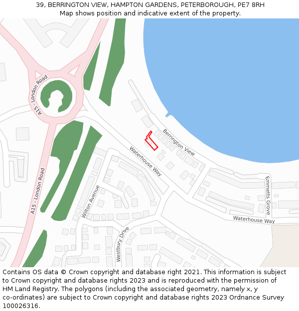 39, BERRINGTON VIEW, HAMPTON GARDENS, PETERBOROUGH, PE7 8RH: Location map and indicative extent of plot