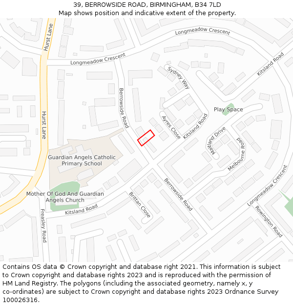 39, BERROWSIDE ROAD, BIRMINGHAM, B34 7LD: Location map and indicative extent of plot