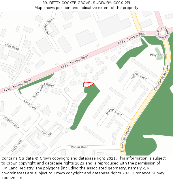 39, BETTY COCKER GROVE, SUDBURY, CO10 2PL: Location map and indicative extent of plot