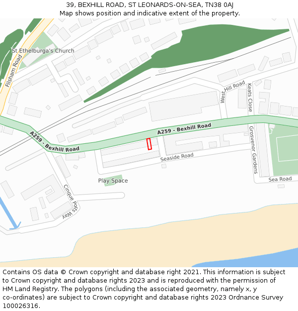 39, BEXHILL ROAD, ST LEONARDS-ON-SEA, TN38 0AJ: Location map and indicative extent of plot