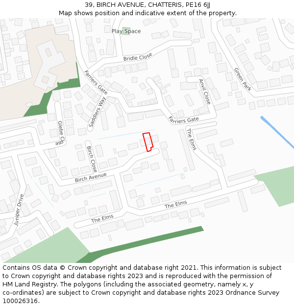 39, BIRCH AVENUE, CHATTERIS, PE16 6JJ: Location map and indicative extent of plot