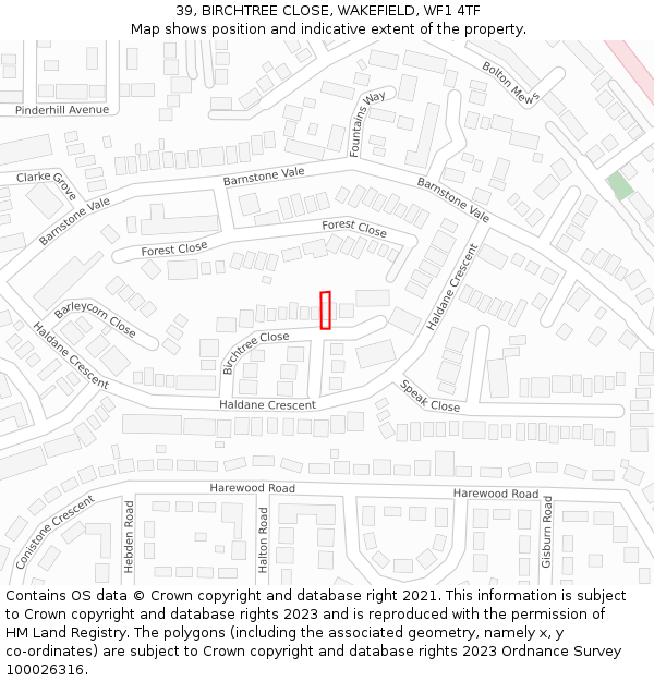 39, BIRCHTREE CLOSE, WAKEFIELD, WF1 4TF: Location map and indicative extent of plot