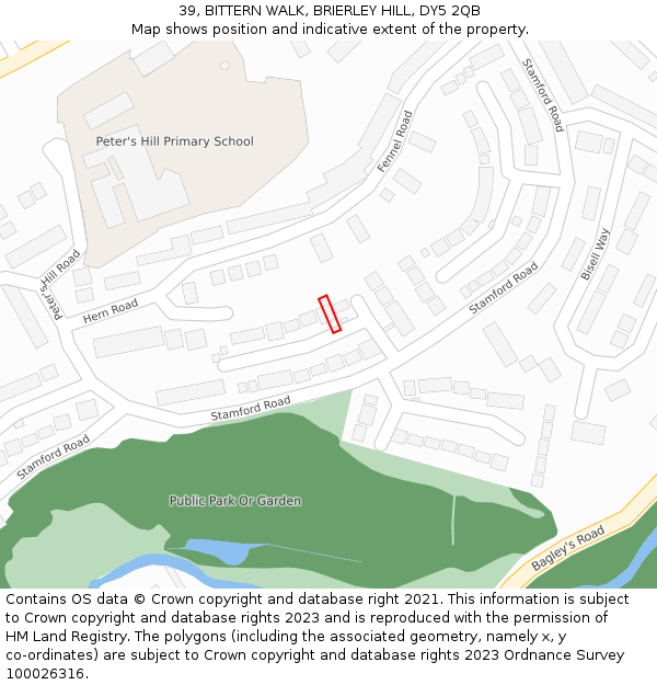 39, BITTERN WALK, BRIERLEY HILL, DY5 2QB: Location map and indicative extent of plot