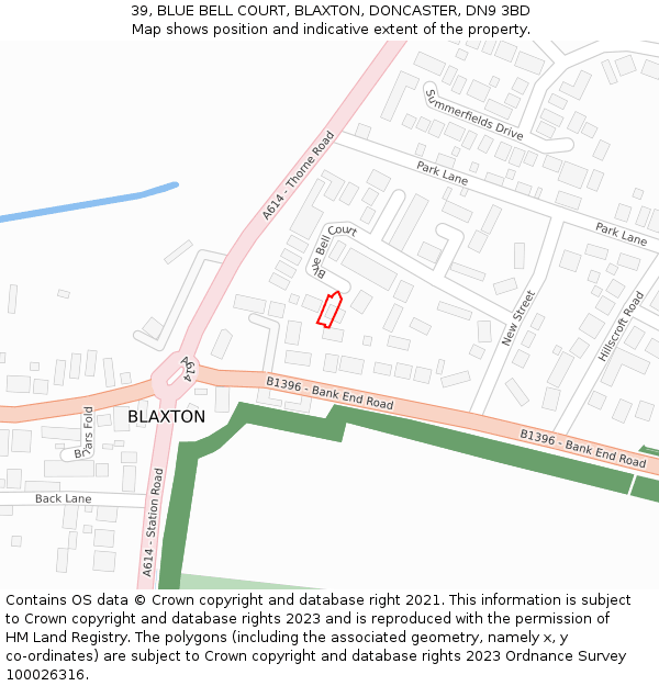 39, BLUE BELL COURT, BLAXTON, DONCASTER, DN9 3BD: Location map and indicative extent of plot